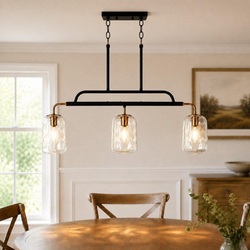 Bergeson 3 - Light 30"W Kitchen Island Pendant UL Certified with Hammered Glass