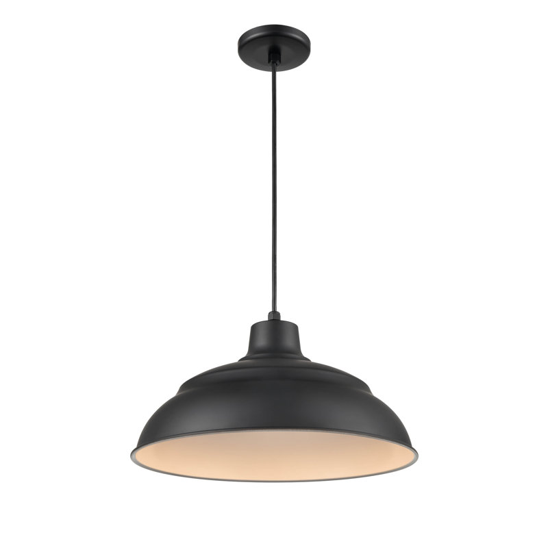 1 - Light Shaded Dome RLM LED Pendant, Satin Black, 9.25" H x 17" W x 17" D