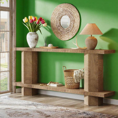 Wood-hue Hexahedron Leg Console Table - Unique Geometric Design For Modern Home Decor
