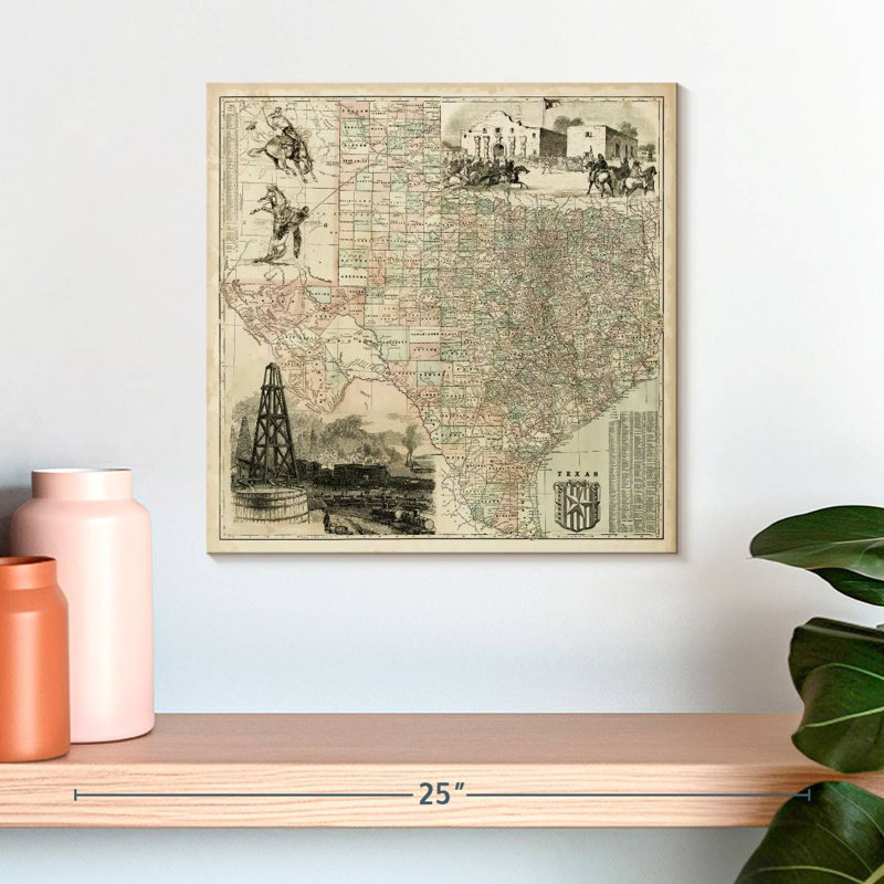 Carte du Texas à Aliaz, H 16 po x l 16 po