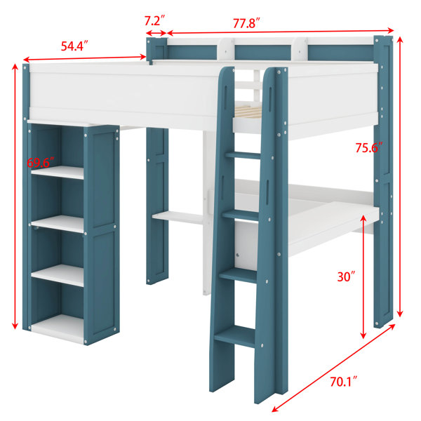 Harriet Bee Full Size Wood Loft Bed With Built-In Storage Shelves ...