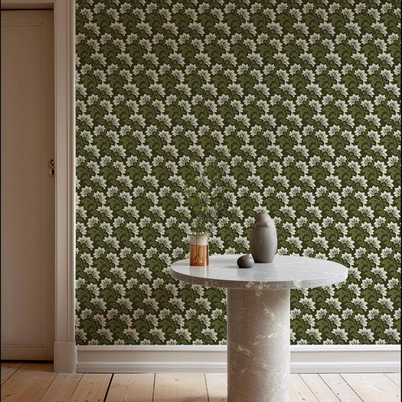 Wildflower - Botanical Wallpaper, Bleached Oak, Faux Grasscloth