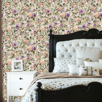 Peel and Stick Wallpaper Contact Paper Blush Lavender Floral Arrangement Soft Cottagecore Garden Self Adhesive and Removable 24in x 118in(60x300cm)