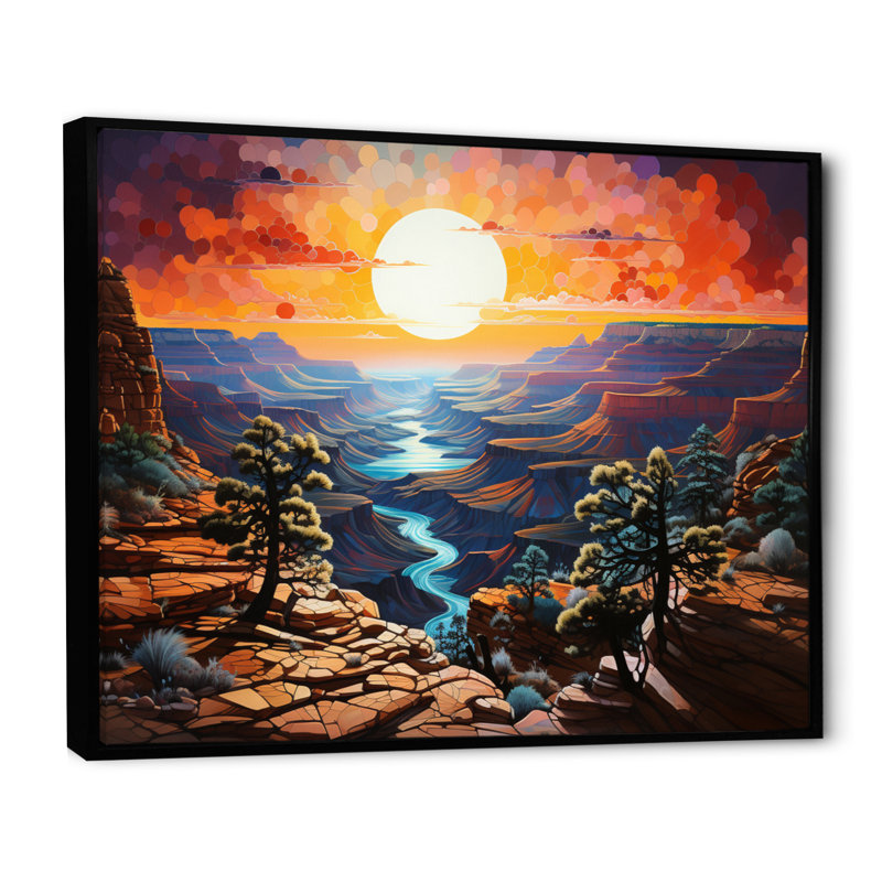 «Canyon Luminosité Pointillism I» sur toile, H 34 po x l 44 po x P 1,5 po, Cadre flottant noir