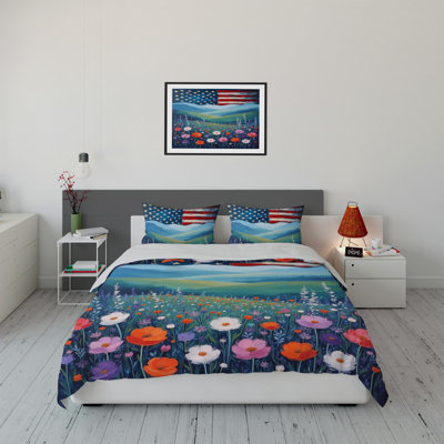 Landscape With US Flagsherpa Comforter Set