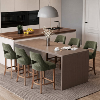 26" Modern Upholstered Counter Height Bar Stools with Wood Legs for Kitchen Island Dining Room