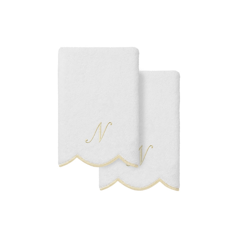 Ensemble de serviettes Linum Home Textiles 100% coton turc ADORNIA, N, Blanc / beige, Ensemble de 2 serviettes à doigts