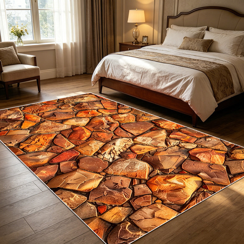 1PC Rustic Irregular Terracotta Stone Pattern area rugs for Living Room, Soft and Comfortable, Suitable for all seasons, easy-to-maintain, machine washable Indoor floor mat, Under Table Farmhouse suitable for dining table, kitchen entryway,