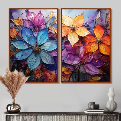 «Kaléidoscope coloré coloré prismatique I», ensemble de 2 grands collages abstraits sur toile