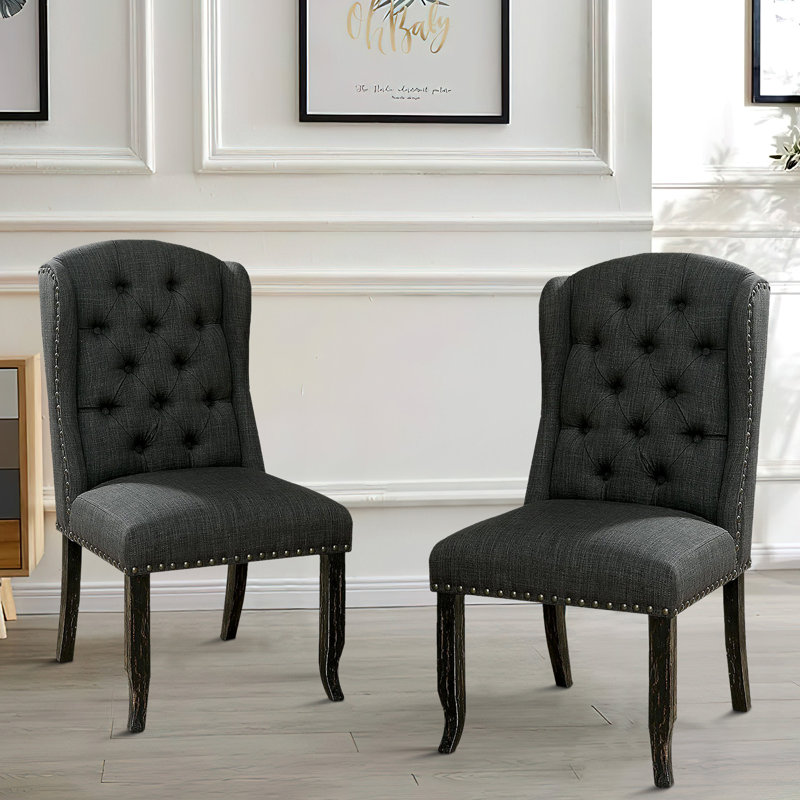 Chaise de salle à manger rembourrée Gurvis, Gris foncé