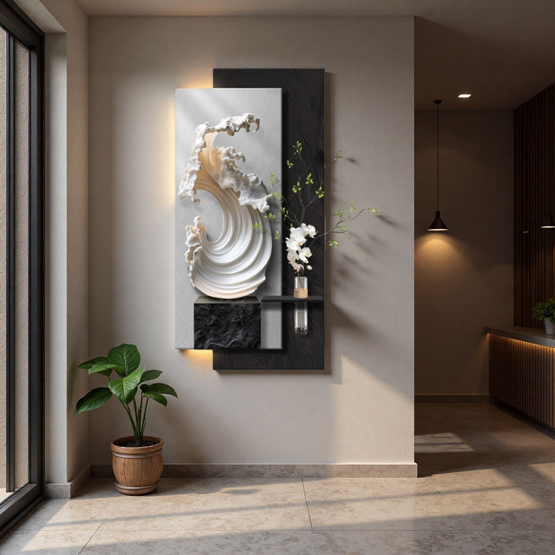 Art mural luxueux à DEL en grès, H 39,37 po x l 19,69 po x P 1,73 po