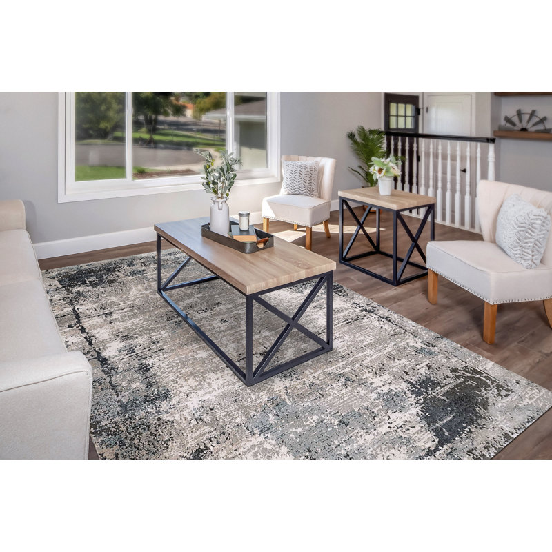 Tapis abstrait gris / bleu, Rectangle 9 pi x 12 pi