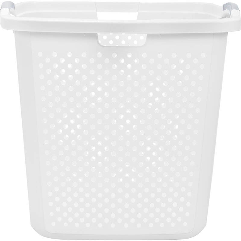 Plastic Laundry Hamper with Handles, White