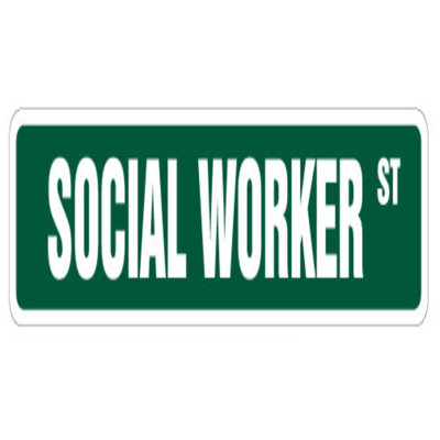 Travailleur social, panneau de signalisation, nouveau travail