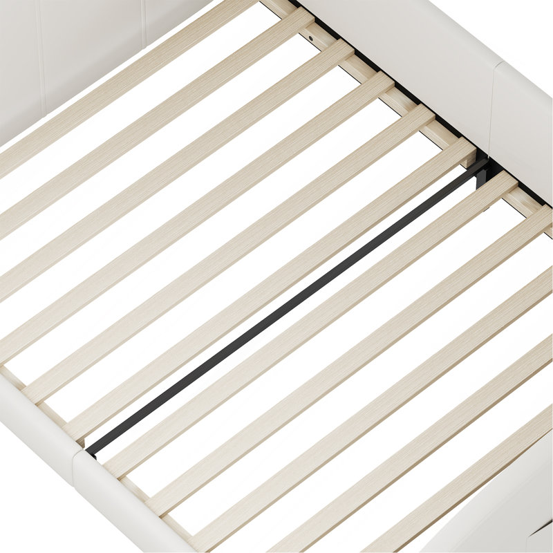 Lit simple tapissier princesse en forme de lapin, lit plateforme simple avec tête et pied de lit, blanc, White