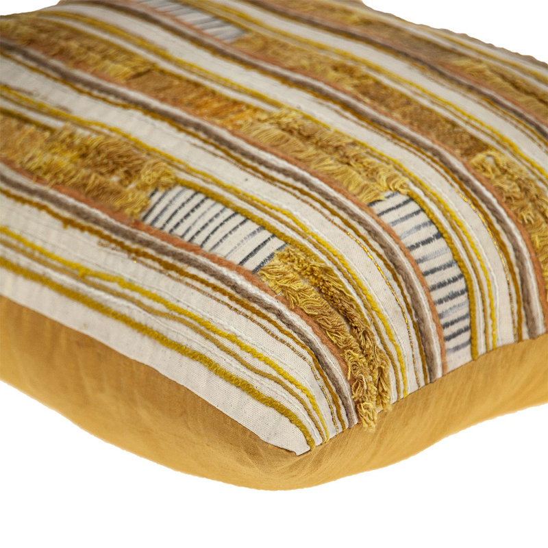 18" Square Mustard Yellow Embroidered Cotton Throw Pillow