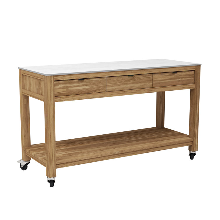 Fresco 59" Ceramic Top Console Table On Wheels - Taupe