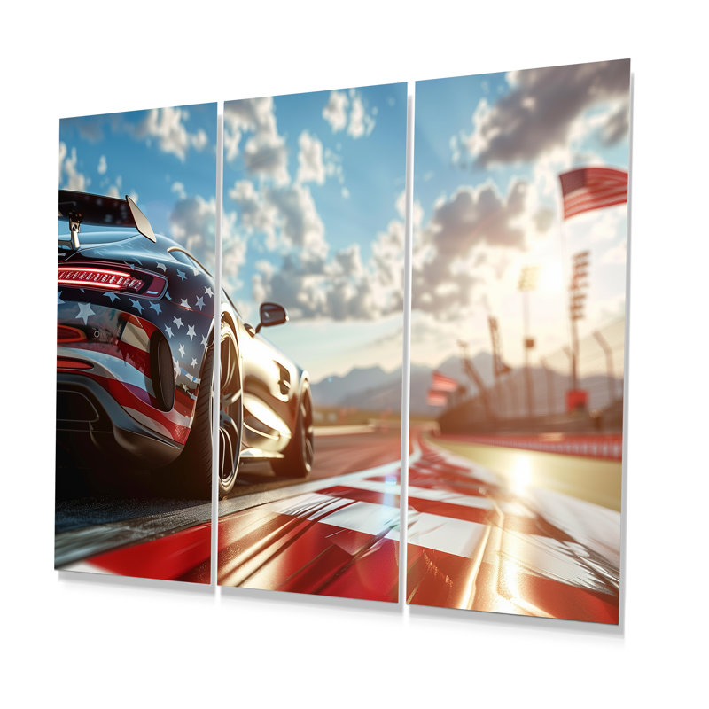 «Sports Car At The Track - Race Tracks», ensemble de reproduction d'art mural, Métal métal, H 28 po x l 36 po x P 1 po