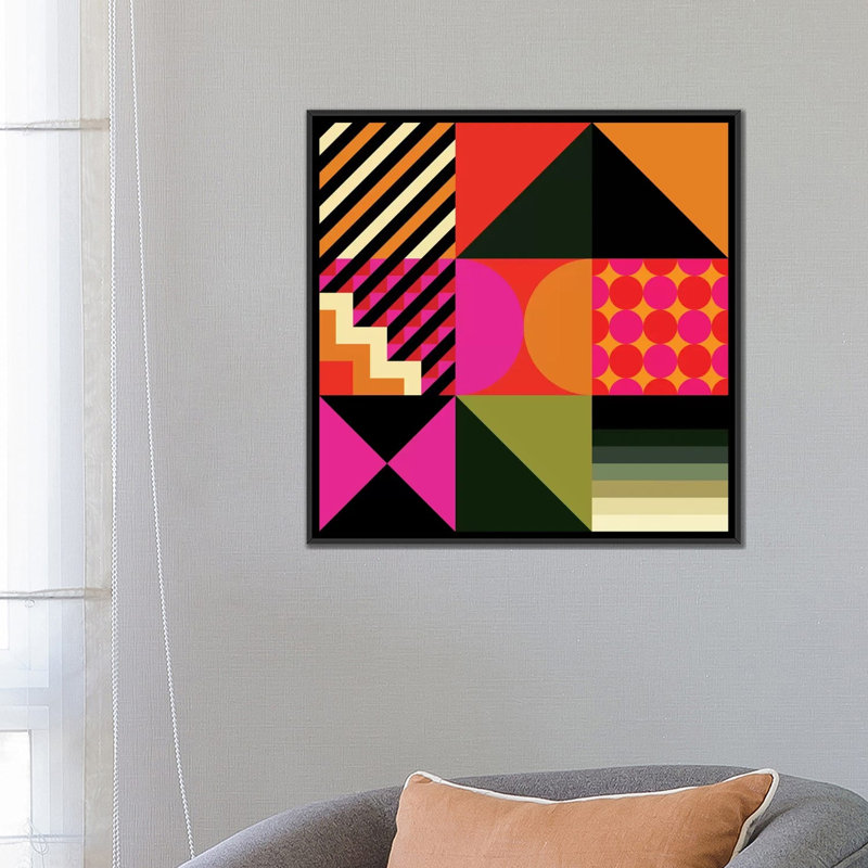 « geo ii », impression sur toile, H 18 po x l 18 po x P 1,5 po, Toile avec cadre noir, Pas de tapis