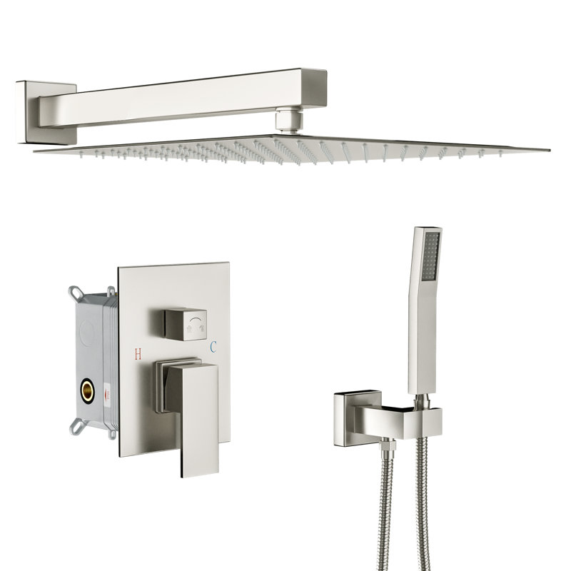 Pomme de douche carrée 12 po Système de douche mural Ensemble de douche mélangeur de pluie luxueux Corps et garniture de robinet inclus