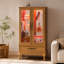Vitrine lumineuse - Vitrine élégante en verre avec tablettes réglables, 2 portes et 1 tiroir - Buffet de rangement pour le vin avec ampoule incluse - Finition chêne clair