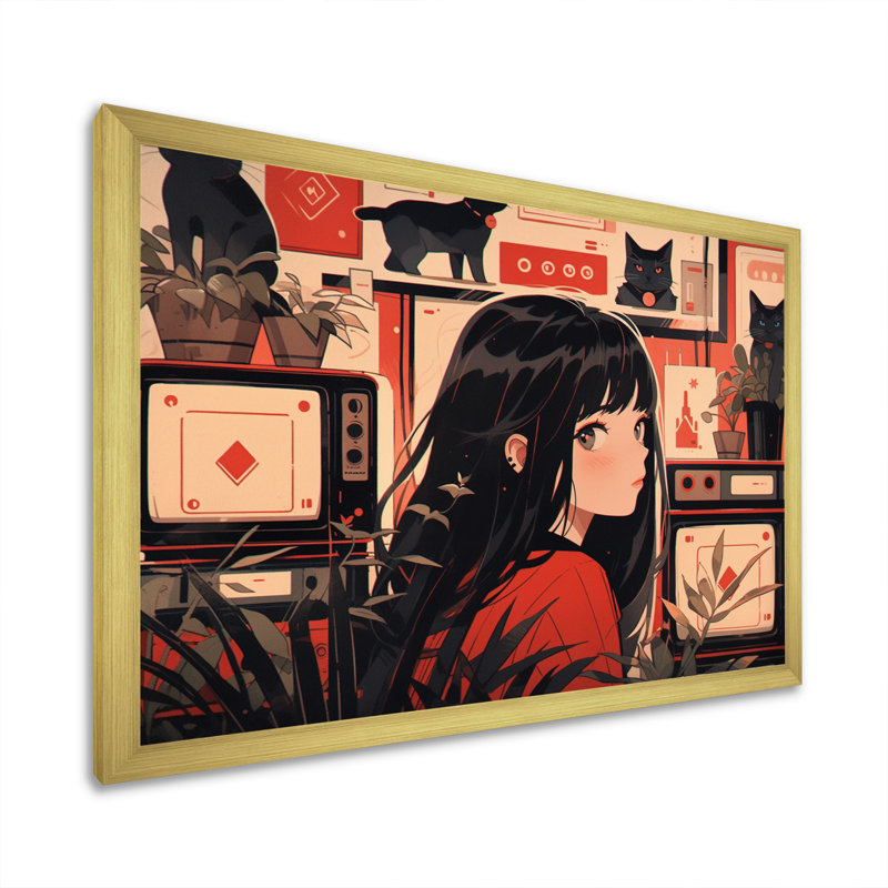 Personnage féminin d'anime III sur toile, H 16 po x l 32 po x P 1 po, Encadrement doré