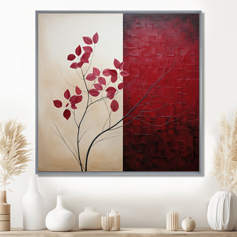«Bordeaux Bold Leaf I - Leaves Large», art mural, H 16 po x l 16 po x P 1 po, Cadre argenté flottant
