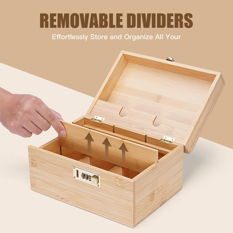 Lockable Decorative Storage Box With Combination Lock And Lid, Removable Tray And Jar
