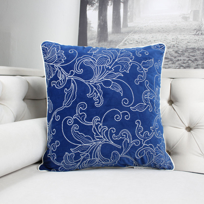 Damask Throw Pillow, Blue