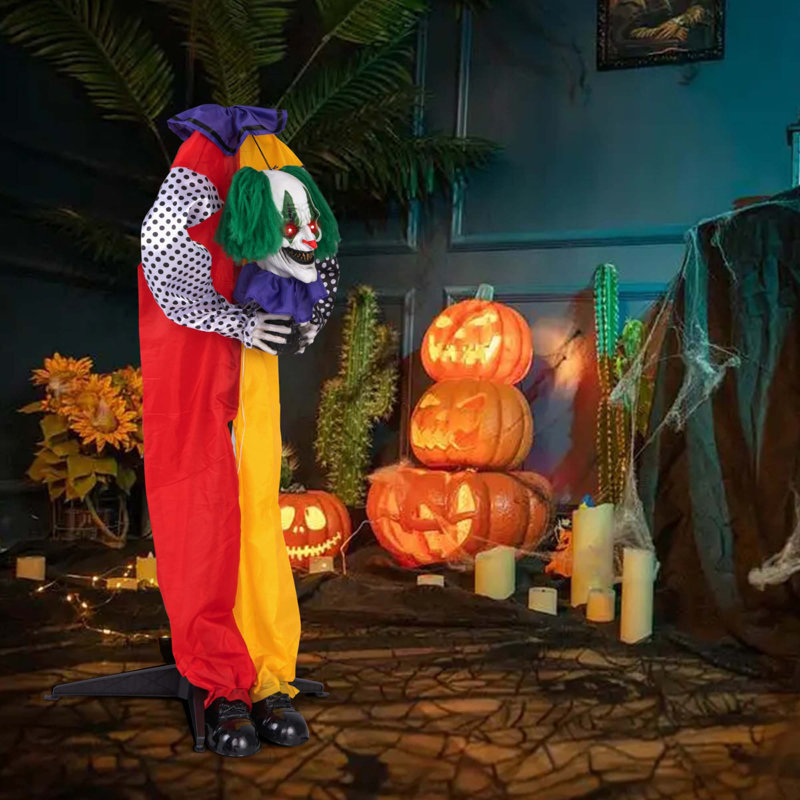  Décoration de Halloween clown animatronique de 4,5 pi avec tête et bras poses pré-enregistrés