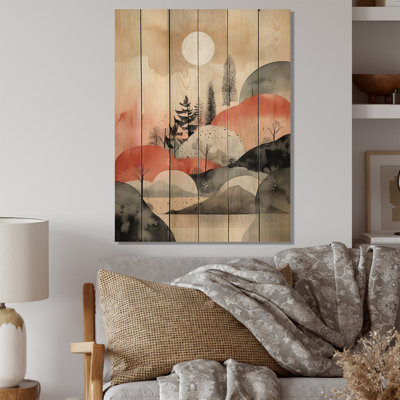 Minimalisme scandinave paysage I - impression de paysage scandinave sur bois de pin naturel