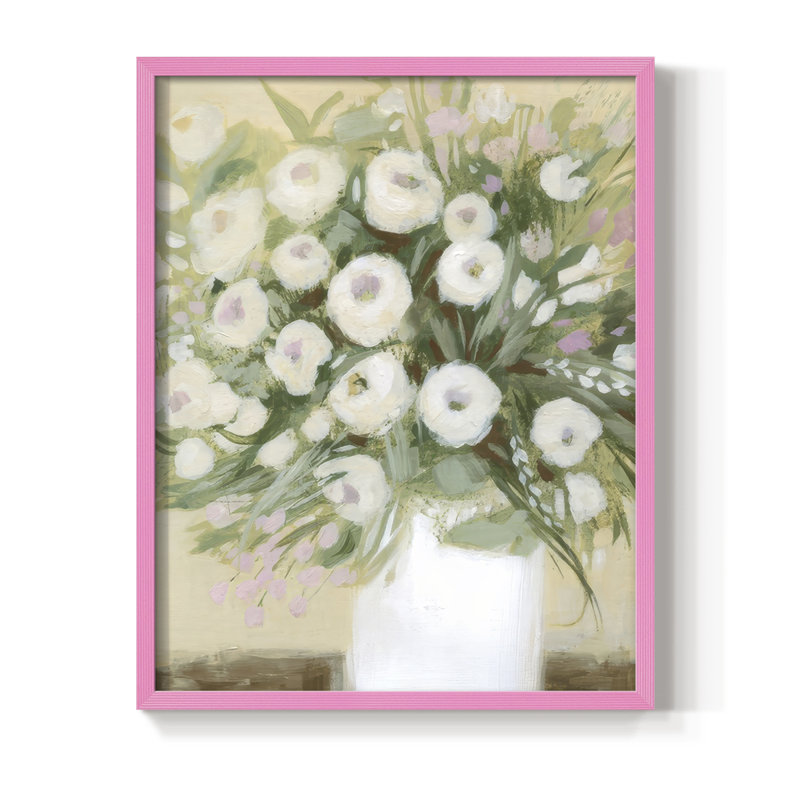«Soft Sun Bouquet II», reproduction encadrée - bois massif, H 21 po x l 17 po, Rose