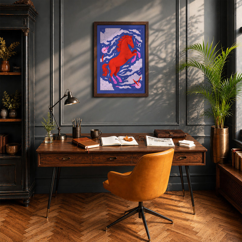 Rearing Horse in Motion Modern - Framed Print, Walnut, A3 - 42.0 x 29.7 cm