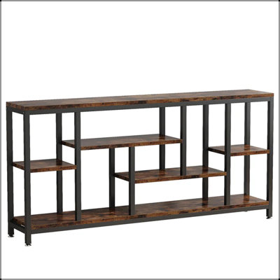 71" Industrial Console Table with Multi-Level Shelving