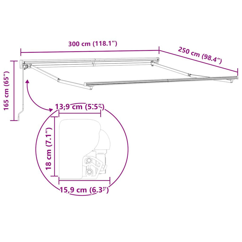 Brayden Studio Retractable Door / Window Awning, Light Grey/Anthracite, 300 cm W x 250 cm D