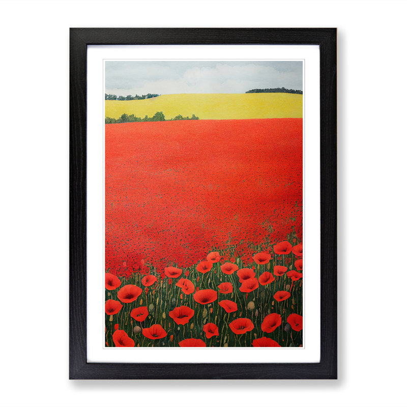 Watercolour Poppy Field Vol.2 - Single Picture Frame Print, 64cm H x 46cm W x 2cm D, Black