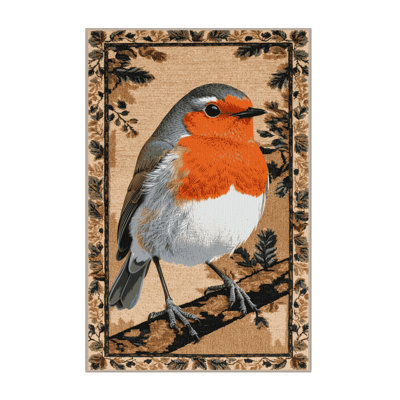Washable European Robin Birds Area Rug