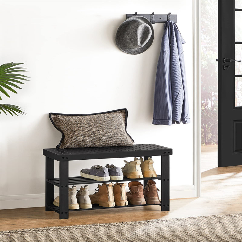 8 Pair Stackable Shoe Storage Bench, Black