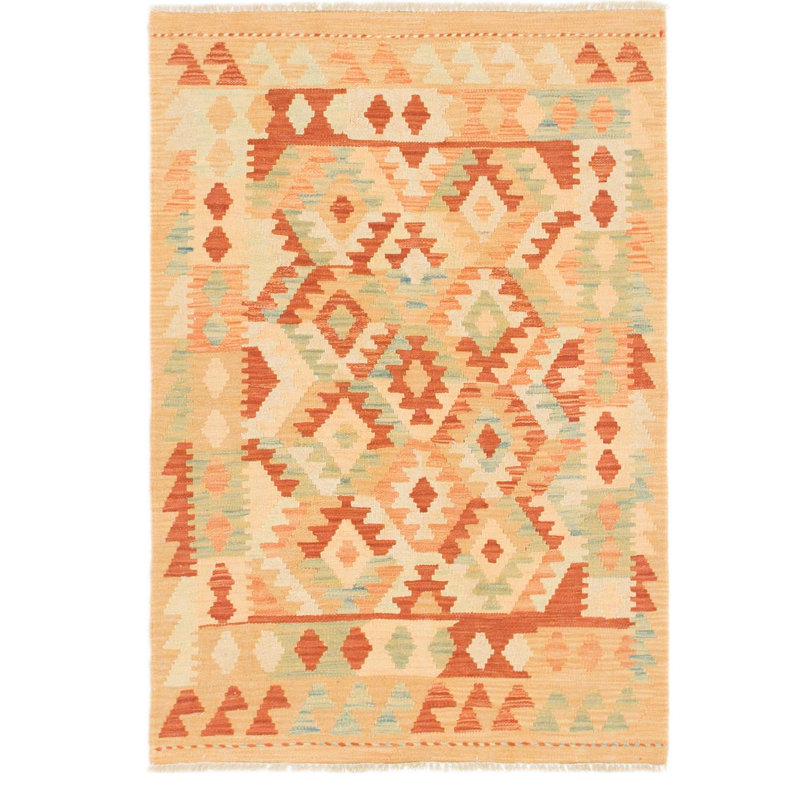 Tapis en laine rouge/beige 2 pi 9 po x 4 pi "one-of-kind" à la main noué la new age Elland