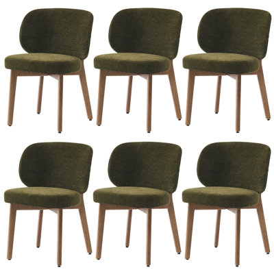Chaise de salle à manger rembourrée de 20,1 po de large avec fauteuil à oreilles et dossier haut à oreilles avec pieds en bois massif pour salle à manger, vert, ensemble de 6