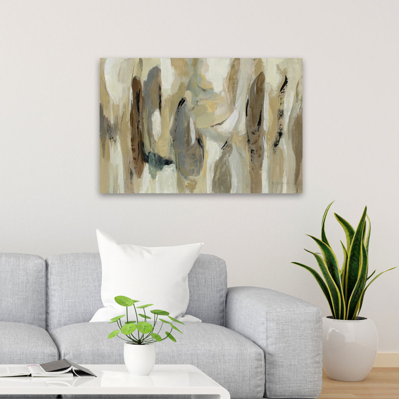 Fluidité neutre - abstrait beige noir brun, H 36 po x l 24 po
