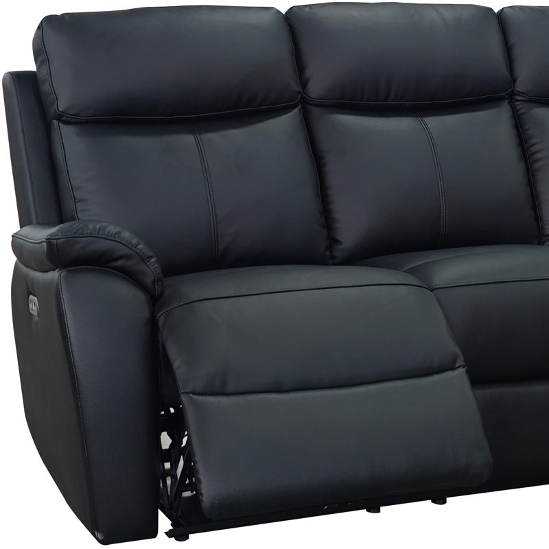 Windsor Powerglide Power Recliner Real Leather 2C2 Corner Sofa With USB Charging, Black