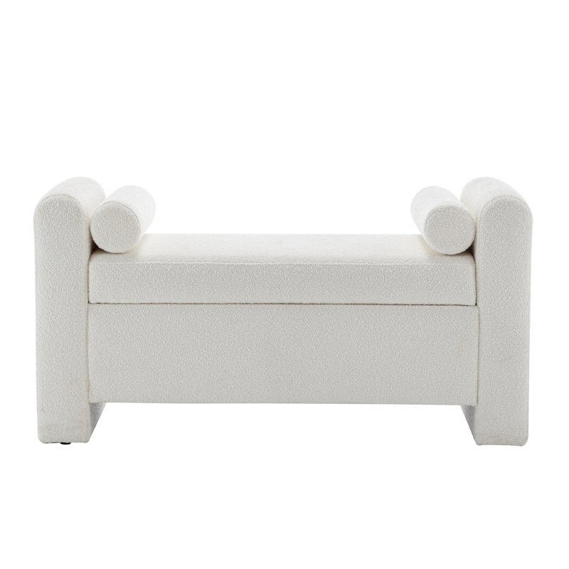 Banc de rangement rembourré en polyester Lataja, Crème, crème, H 24 po x l 46 po x P 19,7 po