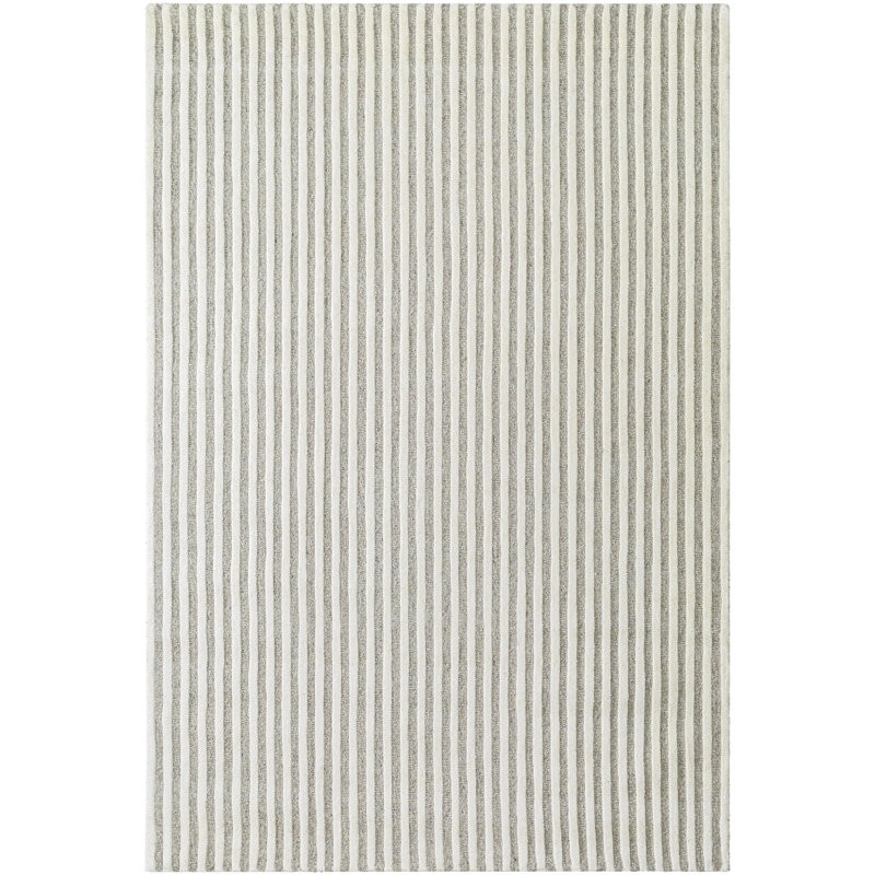 Rectangle Camon Striped Hand Tufted Wool Area Rug in Brown/Ivory, Rectangle 2' x 3'