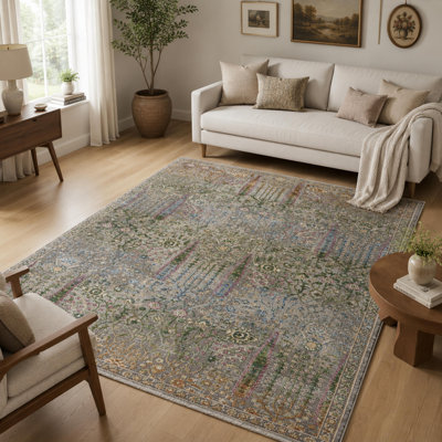Tapis en polyester tissé à la machine à motifs floraux botaniques multicolores