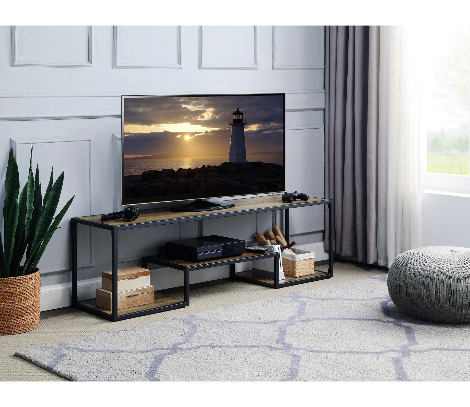 17 Stories Erlinda Rectangular TV Stand in Rustic Oak & Black | Wayfair