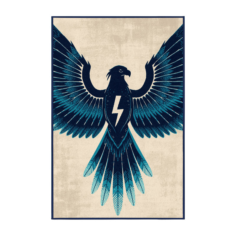 Tapis moelleux et moelleux à motif arc-en-ciel moderne et audacieux en beige et bleu marine, 2 x 5