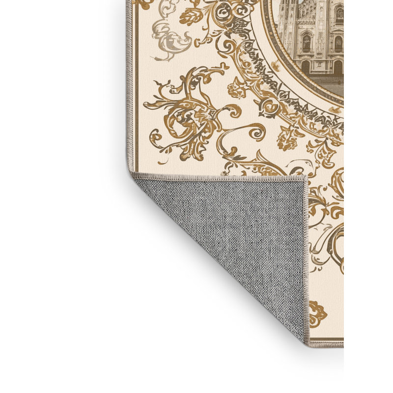Machine Washable Owan Milan Cathedral Duomo Ornate Traditional Vintage Look Rug in Beige – Beige Binding, 4x6