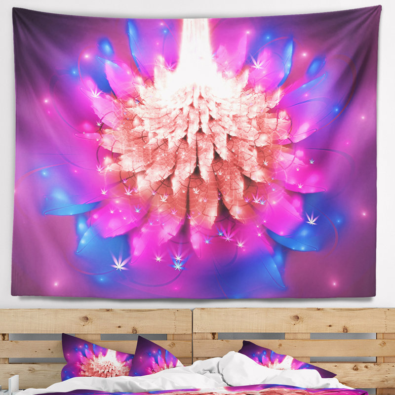 Tapisserie floral rose vif sur fond bleu, H 50 po x l 60 po