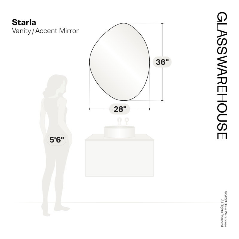 Wall Mounted Mirror, Black, 28" x 36", Asymmetrical